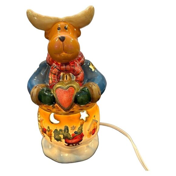 Christmas Ceramic Moose Night Light With Festive Winter Whimsical Eclectic Vtg - Picture 2 of 16